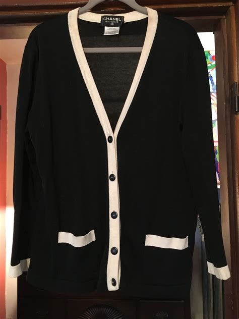 chanel cardigan white black|chanel cardigan pullover.